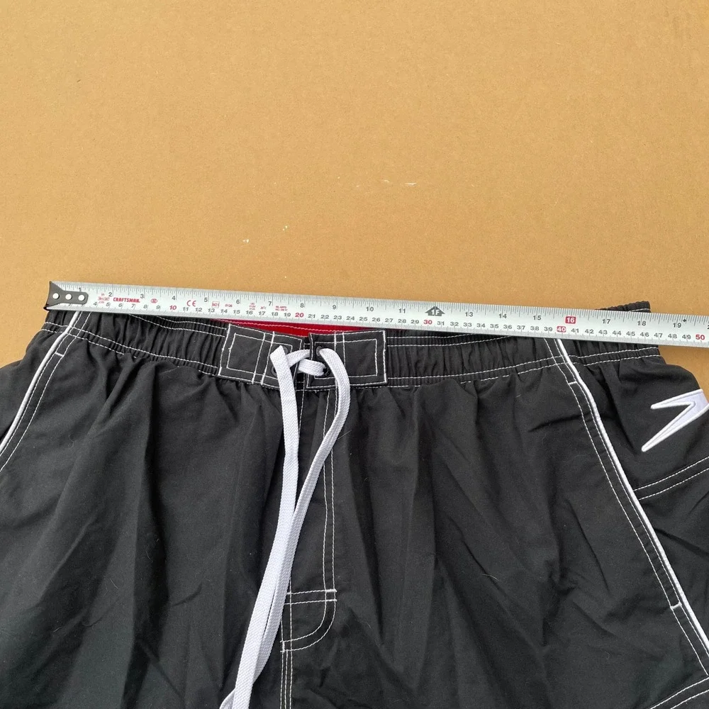 Speedo Swim Trunks Mens XL Black Beach Pool Built-in Mesh Liner Drawstrings